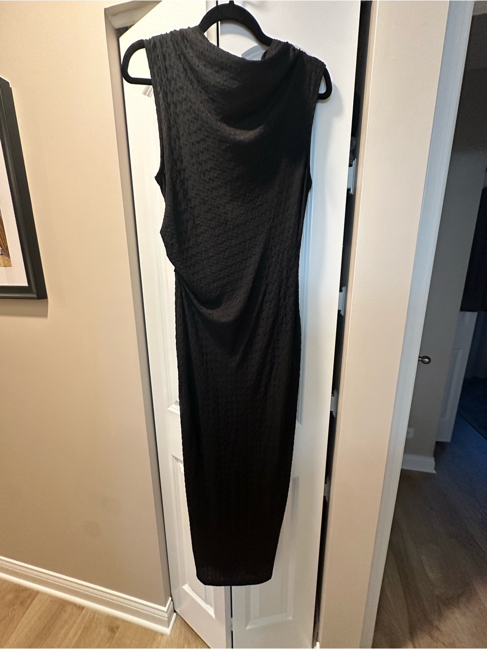 Classic Black Sleeveless Drape Midi Dress